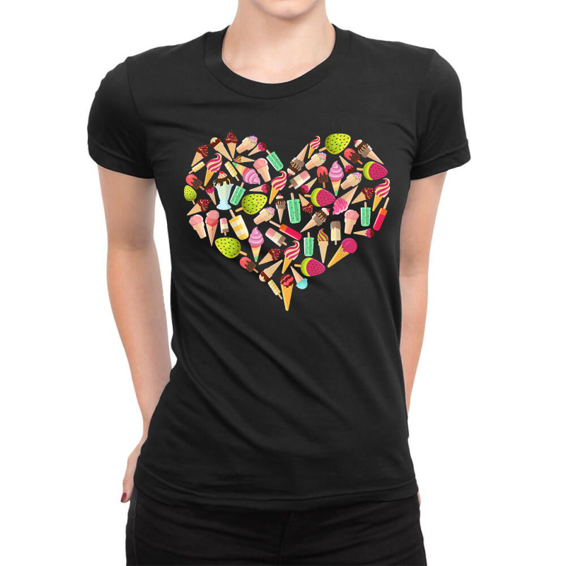 Ice Cream Heart Funny Summer Ice Cream Lover Ice Cream Heart T Shirt Ladies Fitted T-Shirt by keishawnredner | Artistshot