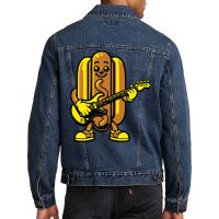 Funny Hotdog Playing Guitar Music Men Denim Jacket | Artistshot