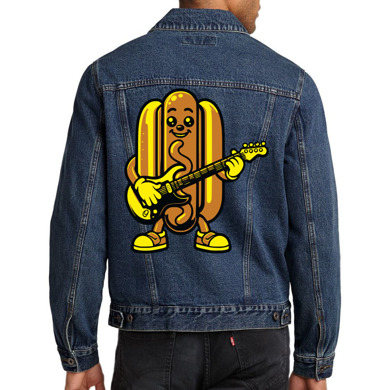 Funny Hotdog Playing Guitar Music Men Denim Jacket | Artistshot