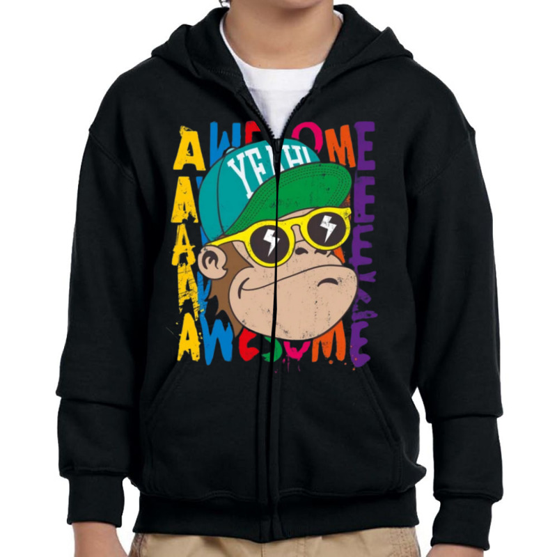 Awesome Cool Monkey Youth Zipper Hoodie by Charity Aduset | Artistshot