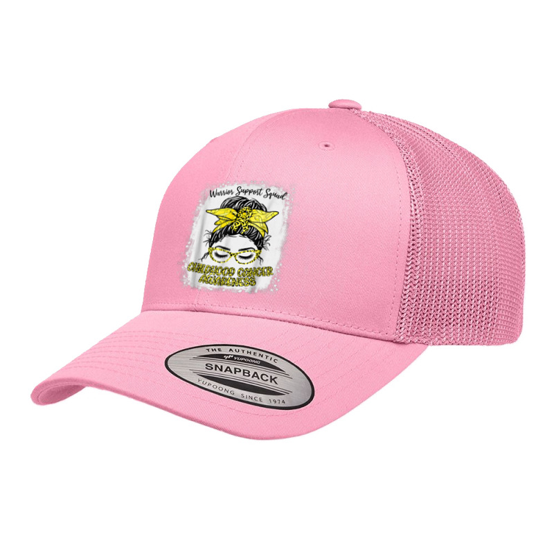 Childhood Cancer Warrior Support Squad Gold Ribbon Messy Bun Retro Trucker Cap | Artistshot