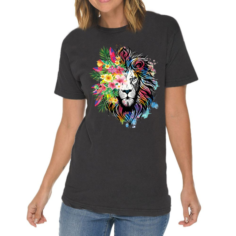 Womens Floral Lion Wild Animals For Lion Lovers Vintage T-Shirt by Charity Aduset | Artistshot