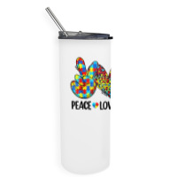 Peace Love Autism Mom Life Messy Bun Blue Autism Awareness T Shirt Skinny Tumbler | Artistshot