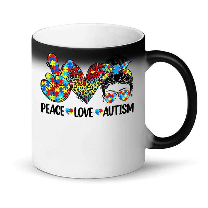 Peace Love Autism Mom Life Messy Bun Blue Autism Awareness T Shirt Magic Mug | Artistshot