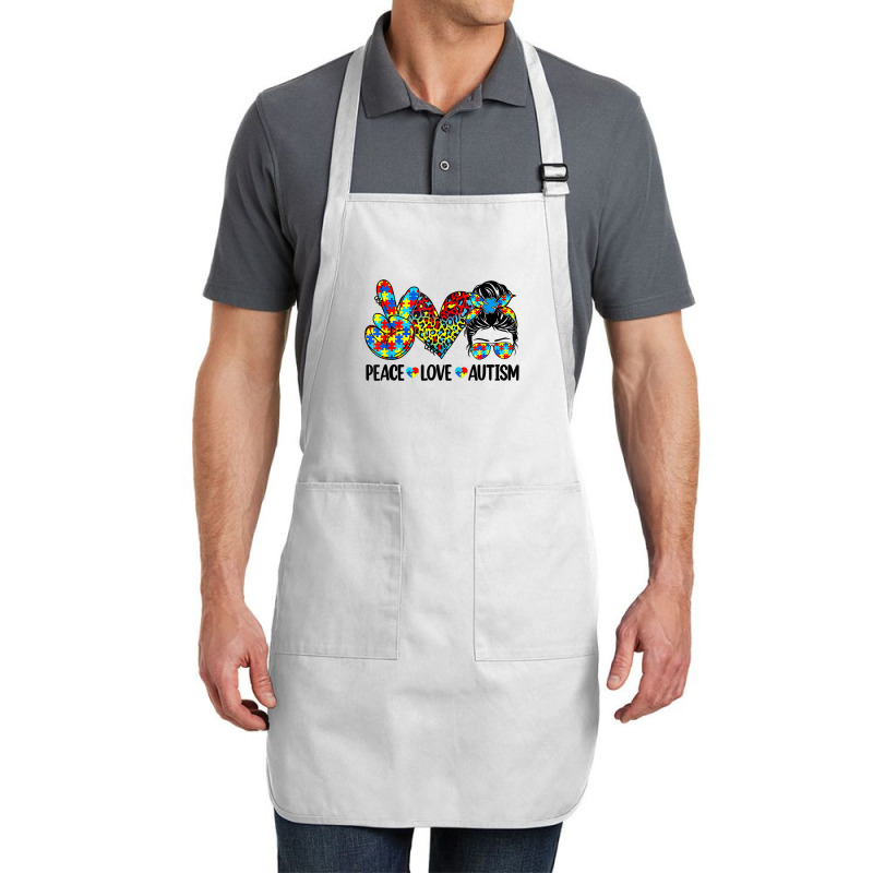 Peace Love Autism Mom Life Messy Bun Blue Autism Awareness T Shirt Full-length Apron | Artistshot