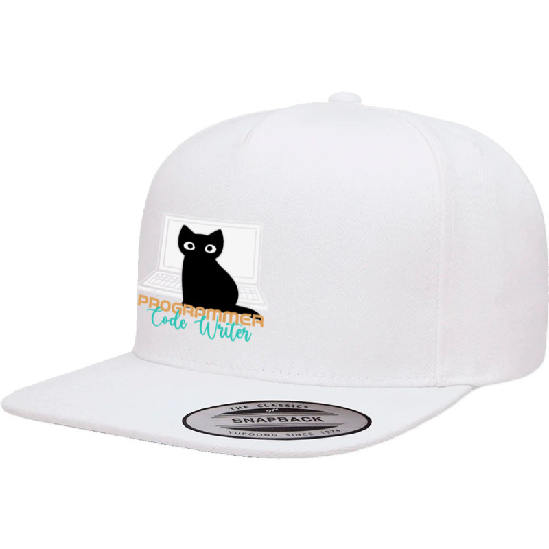 Funny Cat Programmer Code Writer Programming Codin 5 Panel Snapback Cap | Artistshot