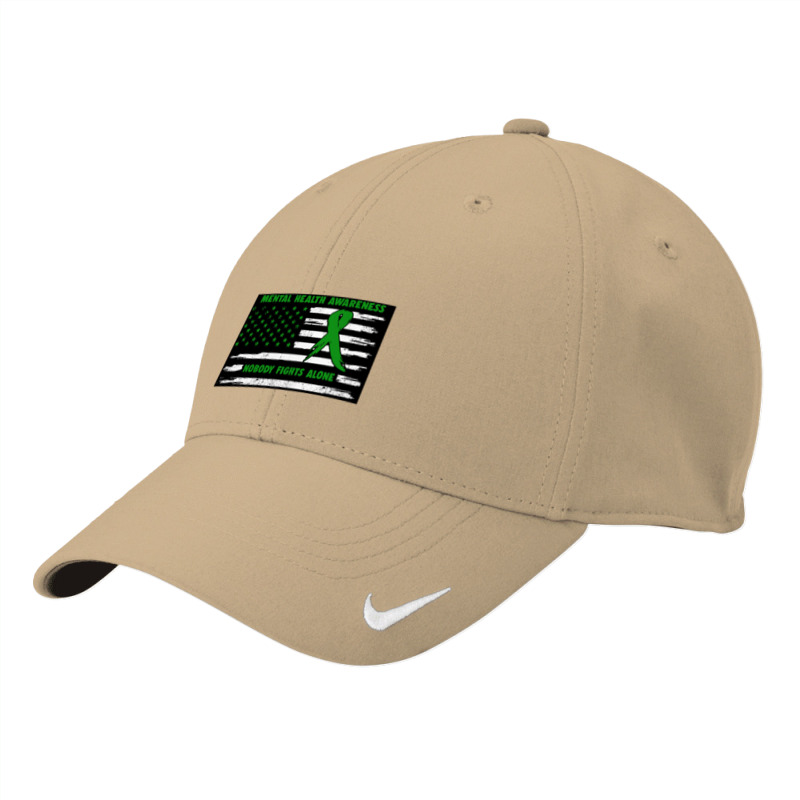 Mental Health Awareness American Flag Nobody Fights Alon Nike Dri-FIT Cap by saterseim | Artistshot