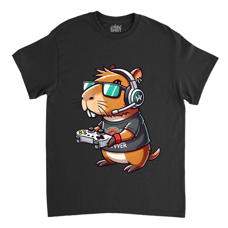 Funny Capybara Gamer Headphone Shades Classic T-shirt by Sandy | Artistshot