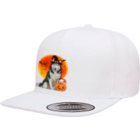 Dog Halloween Siberian Husky Jack O Lantern Pumpkin 5 Panel Snapback Cap | Artistshot