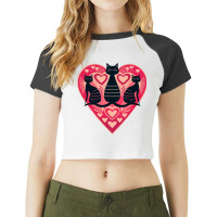 3 Abstract Cats On A Heart Raglan Crop Top | Artistshot