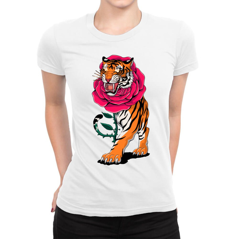 A Tiger And A Rose Ladies Fitted T-Shirt by Sandy | Artistshot