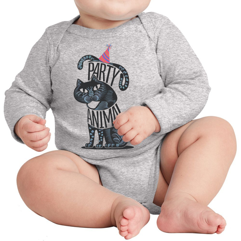 Party Animal,a Birthday Cats Long Sleeve Baby Bodysuit by Sandy | Artistshot