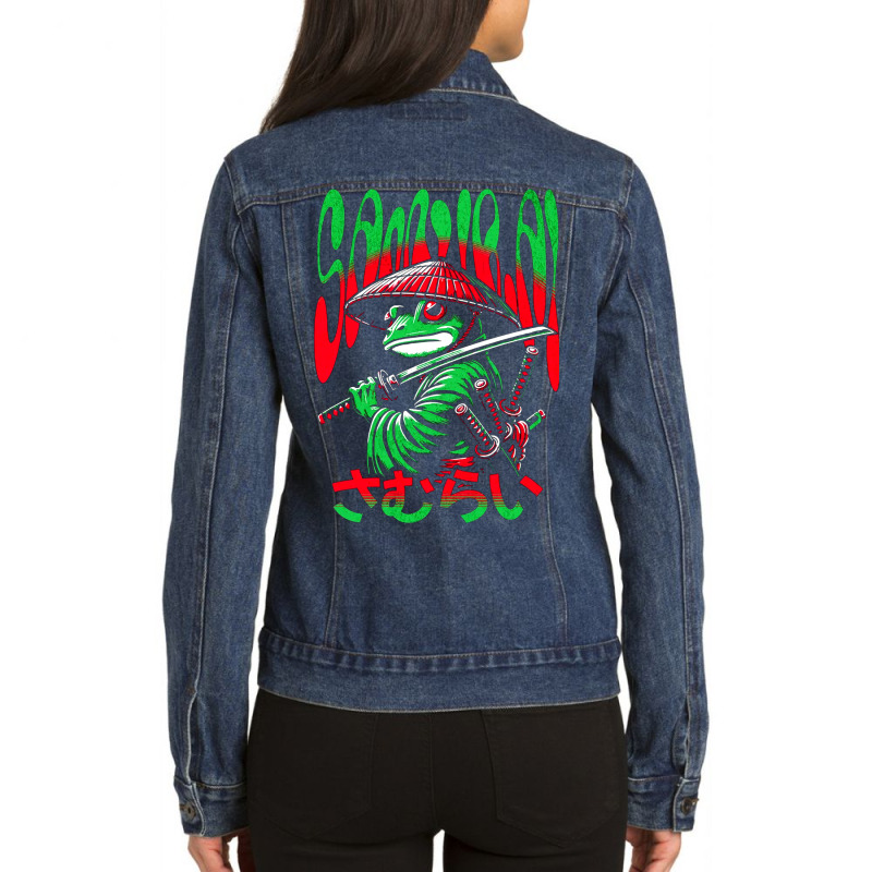 Frog Samurai Warrior Cute Animal Japan Vintage Ani Ladies Denim Jacket by New Nice Shirt | Artistshot