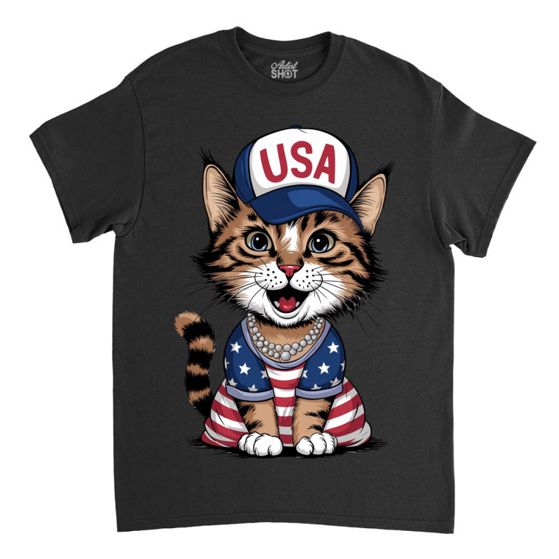 A Cat With Usa Flag Classic T-shirt by Sandy | Artistshot