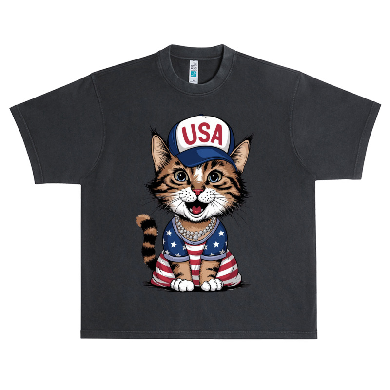 A Cat With Usa Flag Urban Heavy T-shirt by Sandy | Artistshot