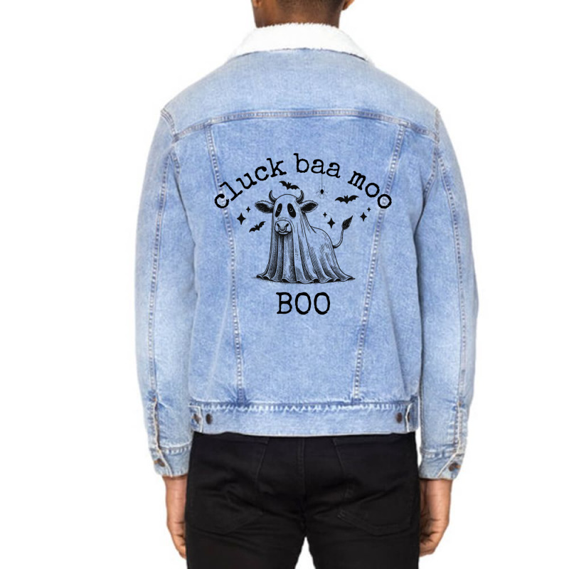 Cluck Baa Moo Boo Halloween Unisex Sherpa-Lined Denim Jacket by Sandy | Artistshot