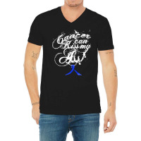 Colon Cancer T  Shirt Cancer Can Kiss My Ass! Colon ( Dark Blue Ribbon V-neck Tee | Artistshot