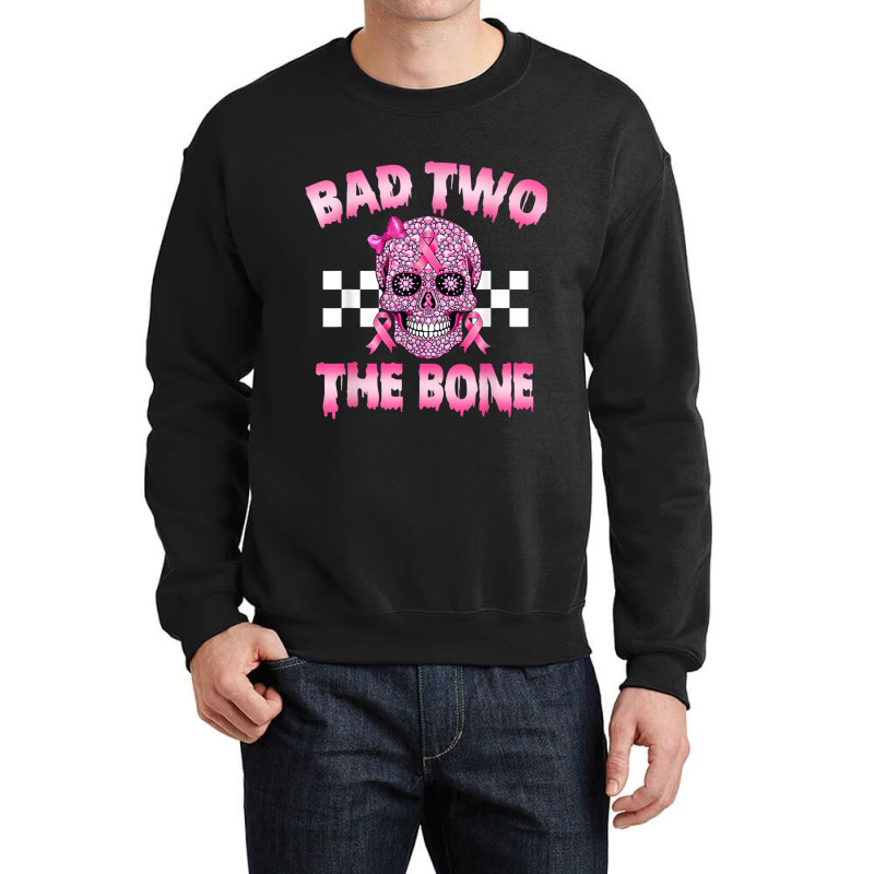 Bad Two The Bone Pink Skull Pink Ribbon Bad 2 The Crewneck Sweatshirt by Sandy | Artistshot