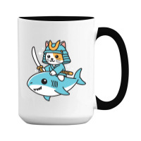 Ninja Cat Samurai Riding Shark 15 Oz Coffee Mug | Artistshot