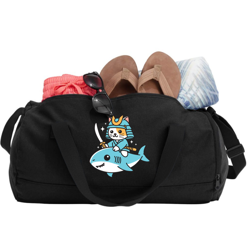 Ninja Cat Samurai Riding Shark Duffel Bag | Artistshot