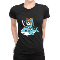 Ninja Cat Samurai Riding Shark Ladies Fitted T-shirt | Artistshot