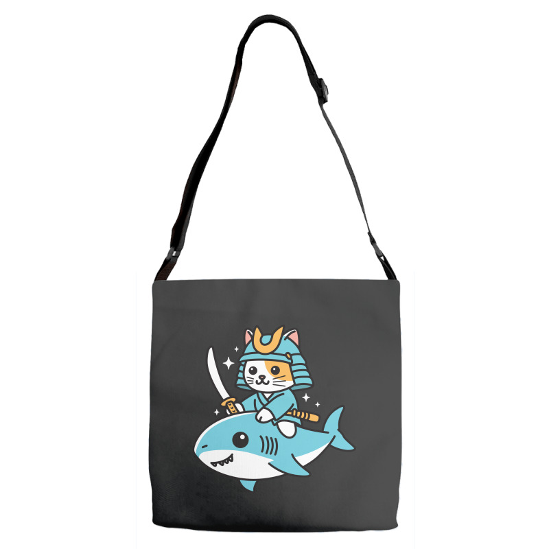 Ninja Cat Samurai Riding Shark Adjustable Strap Totes | Artistshot