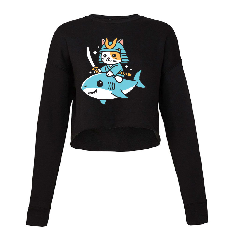 Ninja Cat Samurai Riding Shark Cropped Sweater by NQArtist | Artistshot