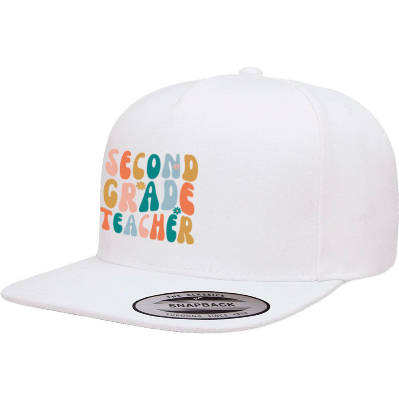 Second Grade Teacher Retro Groovy Design 2nd Grade Teaching , Best Gif 5 Panel Snapback Cap | Artistshot