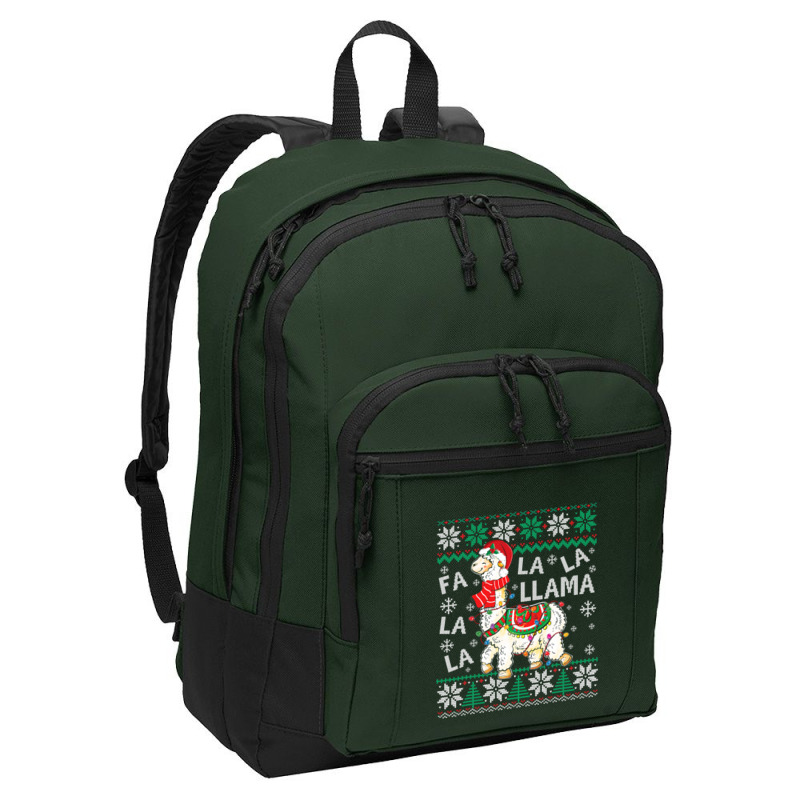 Fa La La Llama Christmas Santa Hat Lights Ugly Sweater 136 Basic Backpack | Artistshot