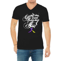 Bladder Cancer T  Shirt Cancer Can Kiss My Ass! Bladder ( Blue, Yellow V-neck Tee | Artistshot