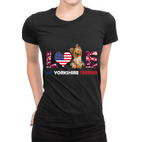 Patriotic American Flag Love My Yorkshire Terrier Ladies Fitted T-shirt | Artistshot