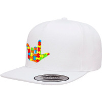 Asl Love Sign Language Autism Gift Awareness Support T Shirt 5 Panel Snapback Cap | Artistshot