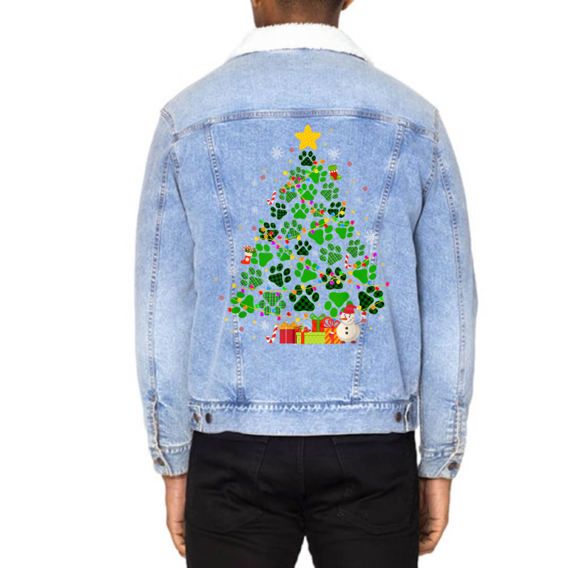 Dog Cat Paws Christmas Tree Unisex Sherpa-Lined Denim Jacket by Rebecca Mitchell | Artistshot