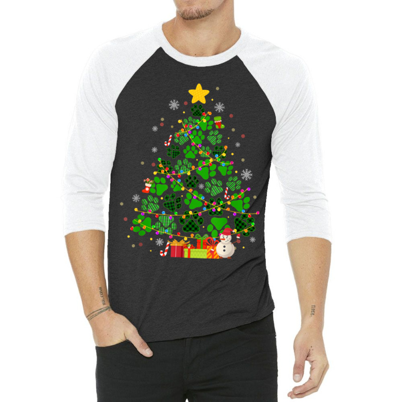 Dog Cat Paws Christmas Tree 3/4 Sleeve Shirt by Rebecca Mitchell | Artistshot