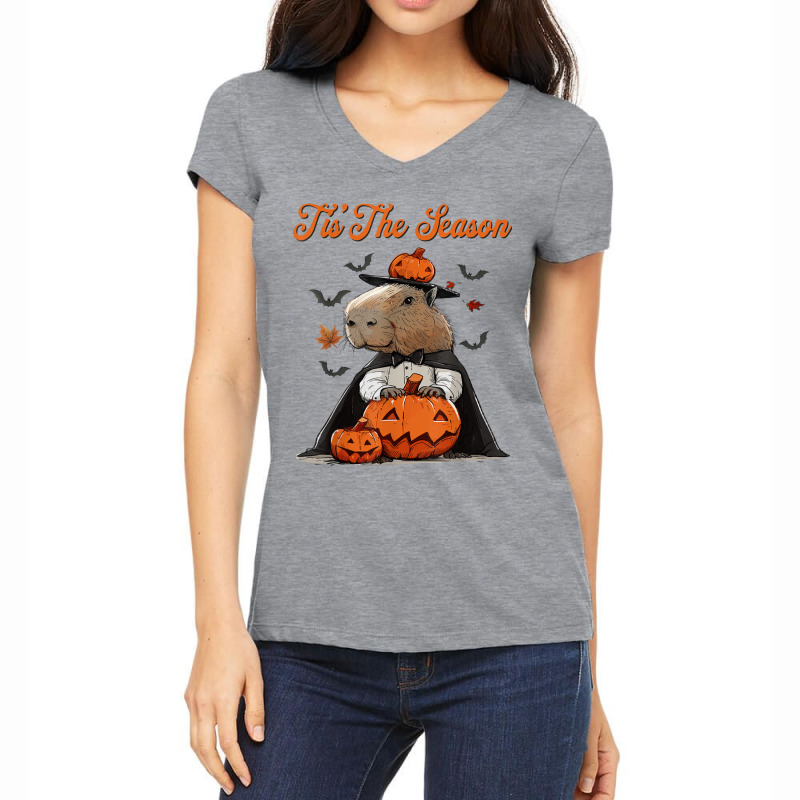 It's The Season Halloween Capybara Women's V-Neck T-Shirt by Rebecca Mitchell | Artistshot