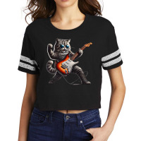 Rock Cat Jamming On Guitar Scorecard Crop Tee | Artistshot