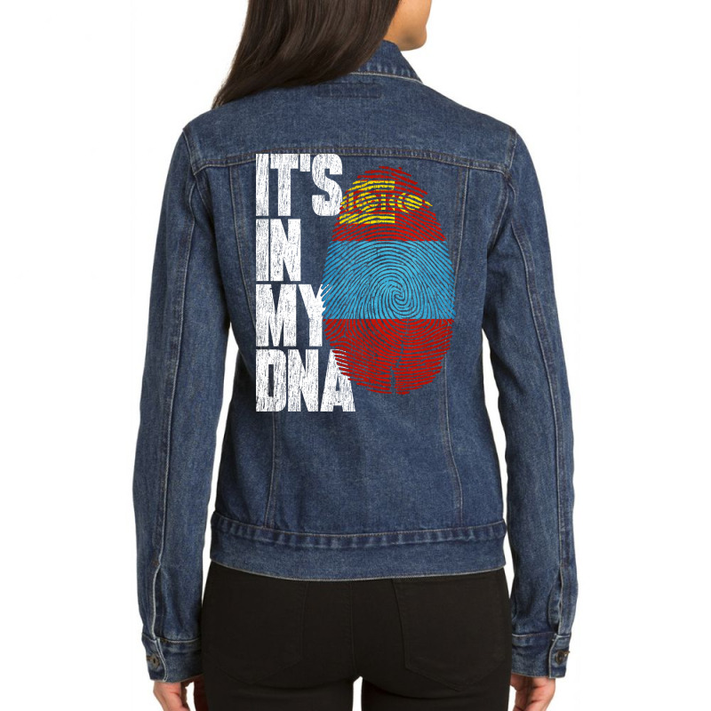 It's In My Dna Mongolian Proud Mongolia Flag Ladies Denim Jacket by moteestyle | Artistshot