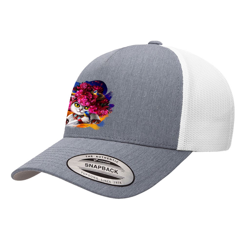 Cute White Cat In The Pink Wreath Yupoong Trucker Cap by macklinsampson | Artistshot