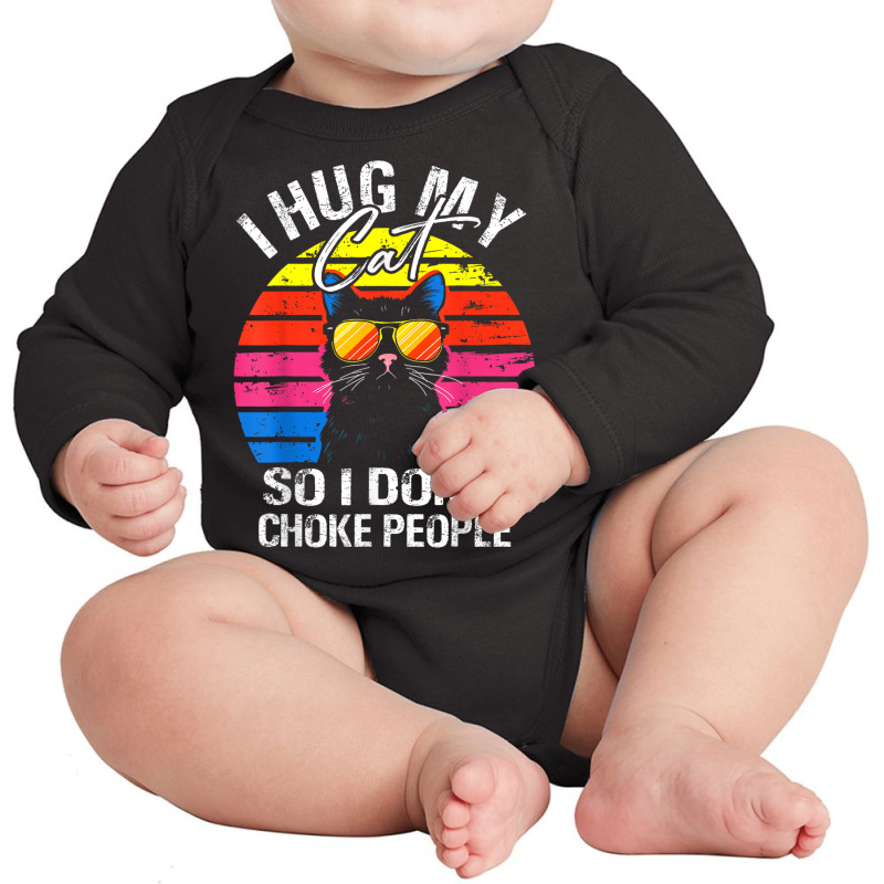 I Hug My Cats So I Don't Punch People Long Sleeve Baby Bodysuit by Kasey | Artistshot