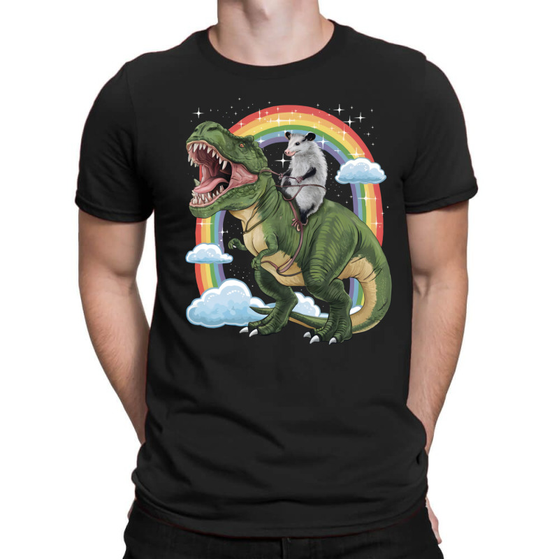 Possum Opossum Riding Dinosaur T Rex T-Shirt by Kasey | Artistshot