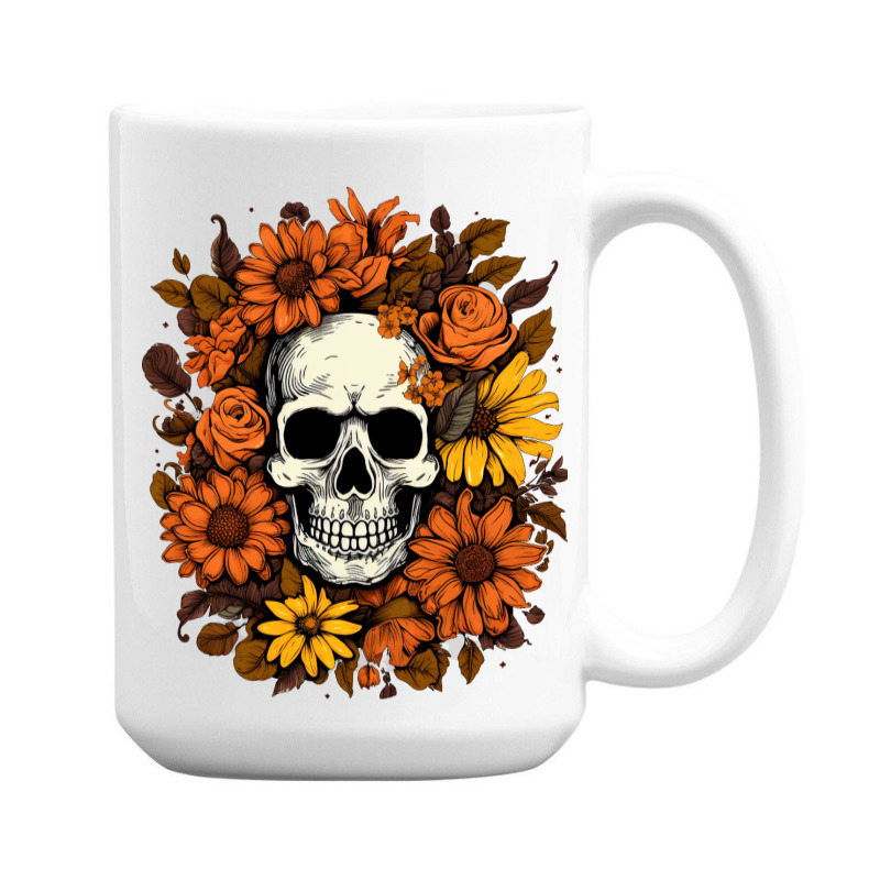 Skull And Flowers 15 Oz Coffee Mug | Artistshot