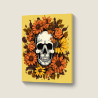 Skull And Flowers Portrait Canvas Print | Artistshot