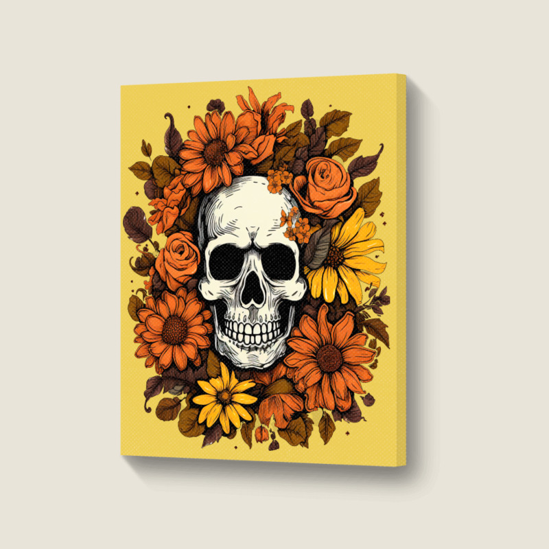 Skull And Flowers Portrait Canvas Print | Artistshot