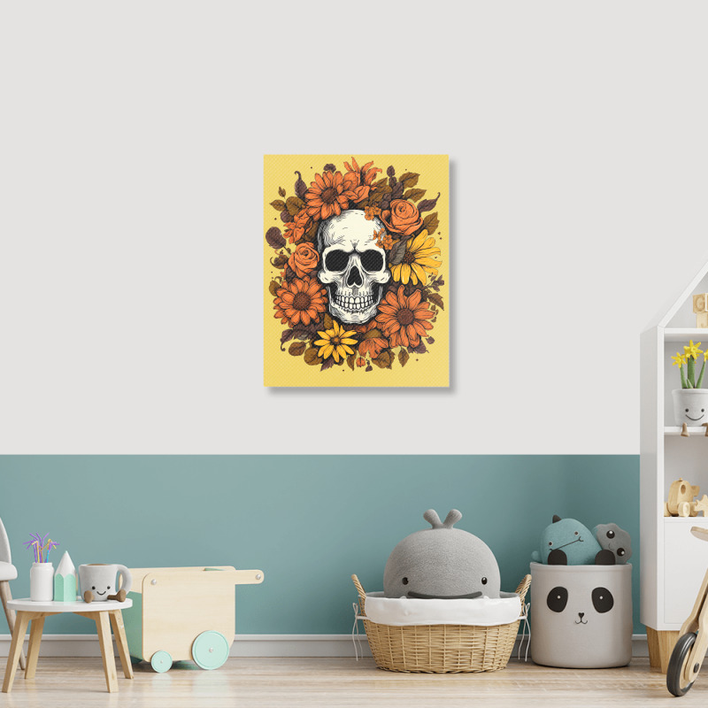 Skull And Flowers Portrait Canvas Print | Artistshot