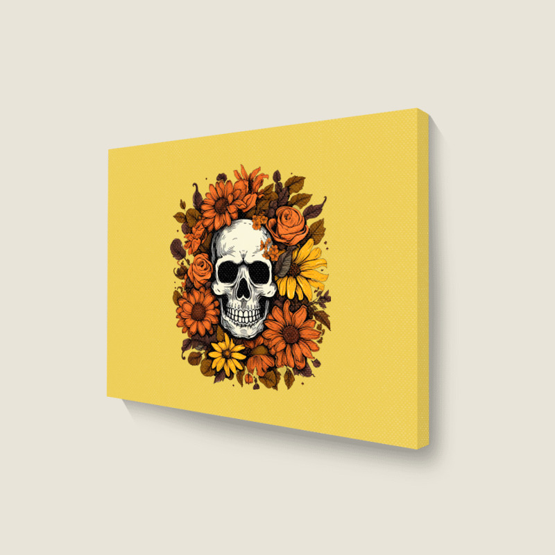 Skull And Flowers Landscape Canvas Print | Artistshot