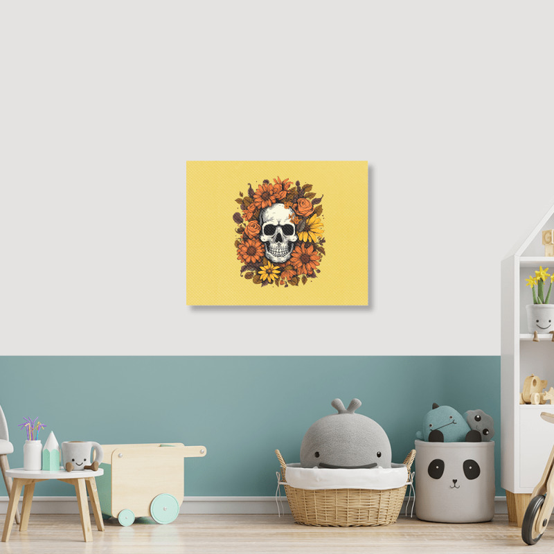 Skull And Flowers Landscape Canvas Print | Artistshot