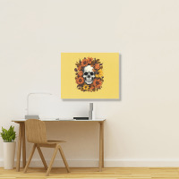 Skull And Flowers Landscape Canvas Print | Artistshot