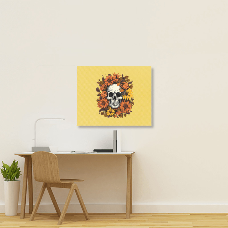 Skull And Flowers Landscape Canvas Print | Artistshot