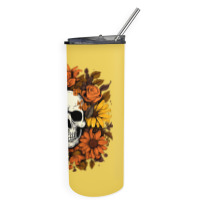 Skull And Flowers Skinny Tumbler | Artistshot