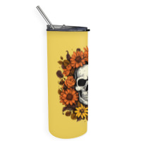 Skull And Flowers Skinny Tumbler | Artistshot